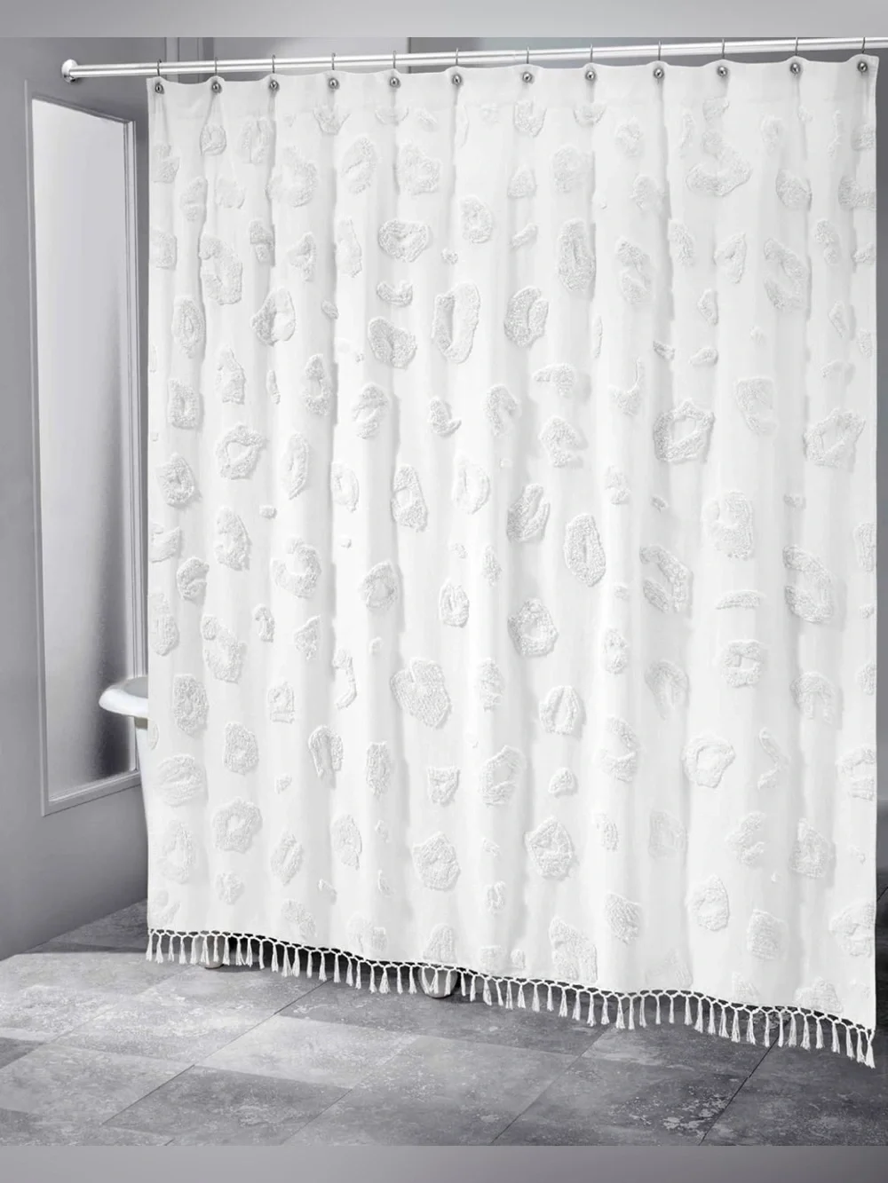 Nicole Miller Celina Fabric Raised Leopard Print Shower Curtain & Clear Liner